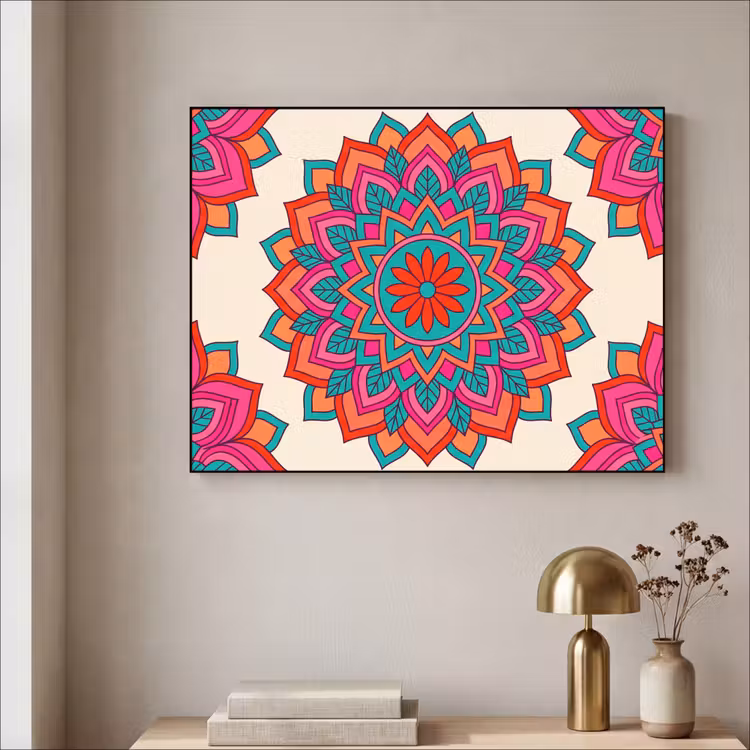 Mandala - Patroon - Abstract - Kleurrijk - Modern Textielframe zwart klein -sfeer2