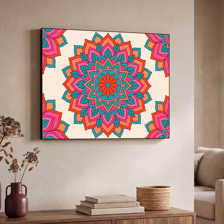 Mandala - Patroon - Abstract - Kleurrijk - Modern Textielframe zwart klein -sfeer3