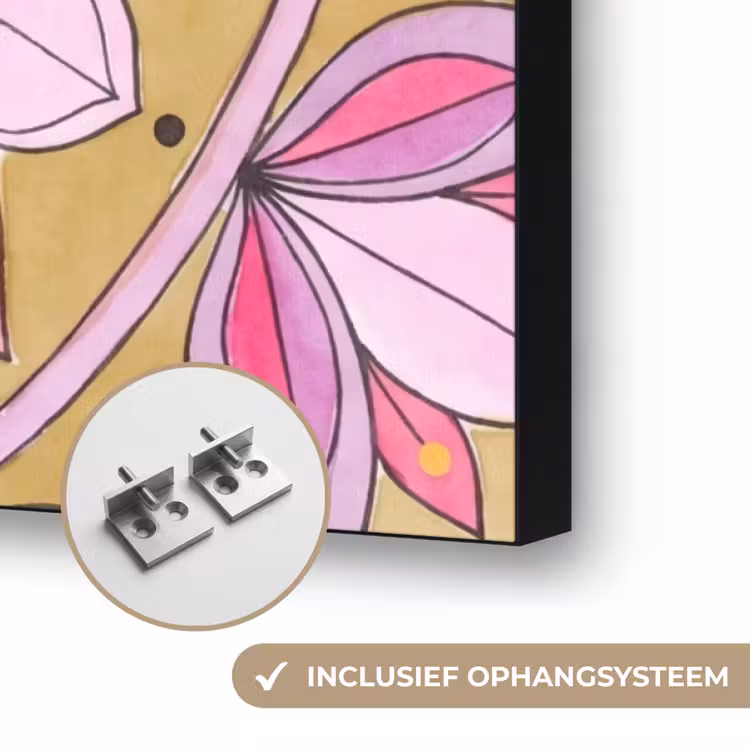 Mandala - Patroon - Kunst - Aquarel - Roze Textielframe zwart klein -USP_ophangsysteemNL