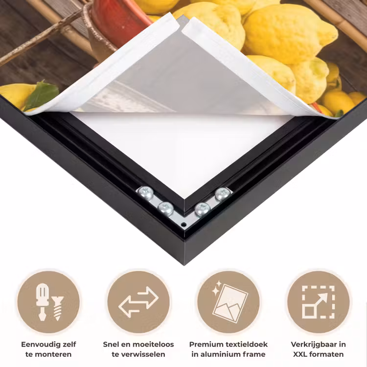 Art frame - Marktkraam - Fruit - Vers - Marktkraam - Fruit - Vers Textielframe zwart klein
