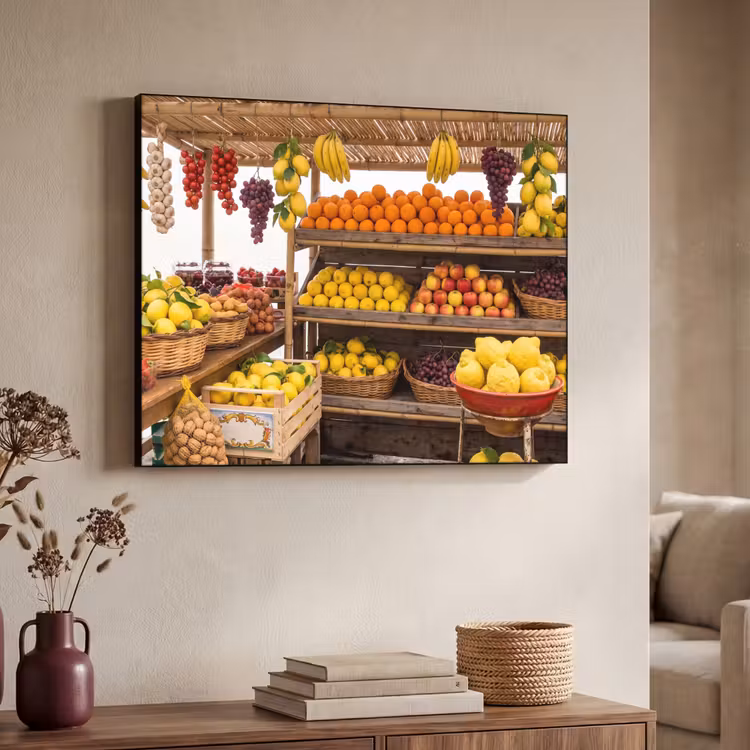 Art frame - Marktkraam - Fruit - Vers - Marktkraam - Fruit - Vers Textielframe zwart klein