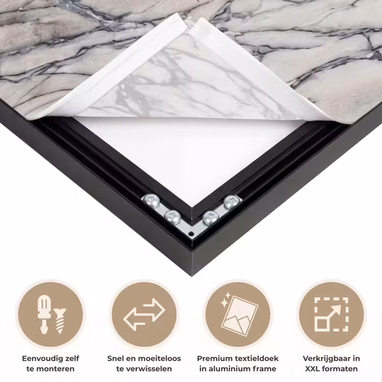 Marmer - Aderen - Patroon - Wit - Grijs Textielframe zwart klein -USP_closeupNL