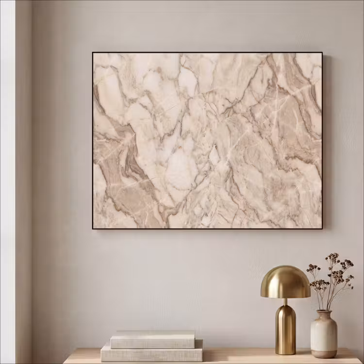 Marmer - Aderen - Textuur - Beige - Modern Textielframe zwart klein -sfeer2