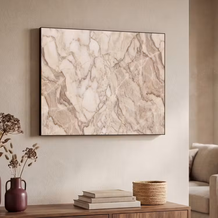 Marmer - Aderen - Textuur - Beige - Modern Textielframe zwart klein -sfeer3