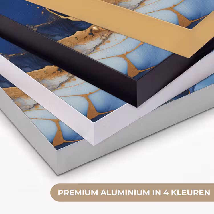 Marmer - Blauw - Goud - Abstract Textielframe zwart klein -USP_kleurenNL
