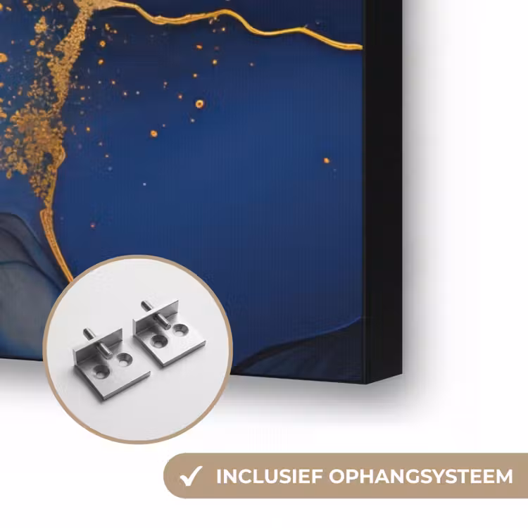 Marmer - Blauw - Goud - Abstract Textielframe zwart klein -USP_ophangsysteemNL
