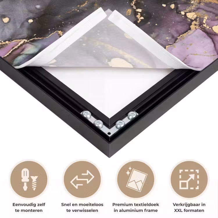 Marmer - Gold - Steen - Abstract Textielframe zwart klein -USP_closeupNL