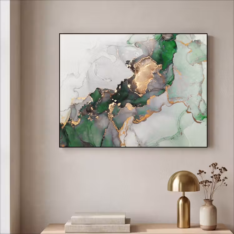Marmer - Goud - Groen - Luxe Textielframe zwart klein -sfeer2