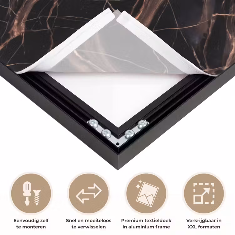 Marmer - Goud - Patroon - Luxe - Zwart Textielframe zwart klein -USP_closeupNL