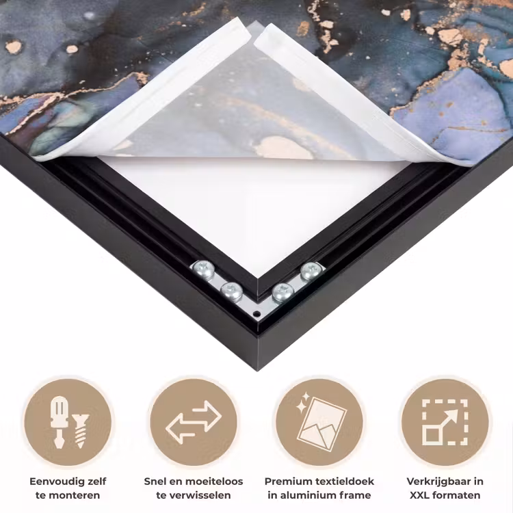 Marmer - Goud - Rosé Textielframe zwart klein -USP_closeupNL