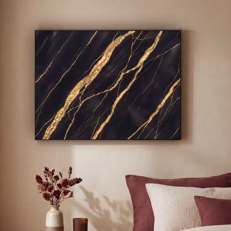 Marmer - Goud - Textuur - Abstract - Zwart Textielframe zwart klein -sfeer1