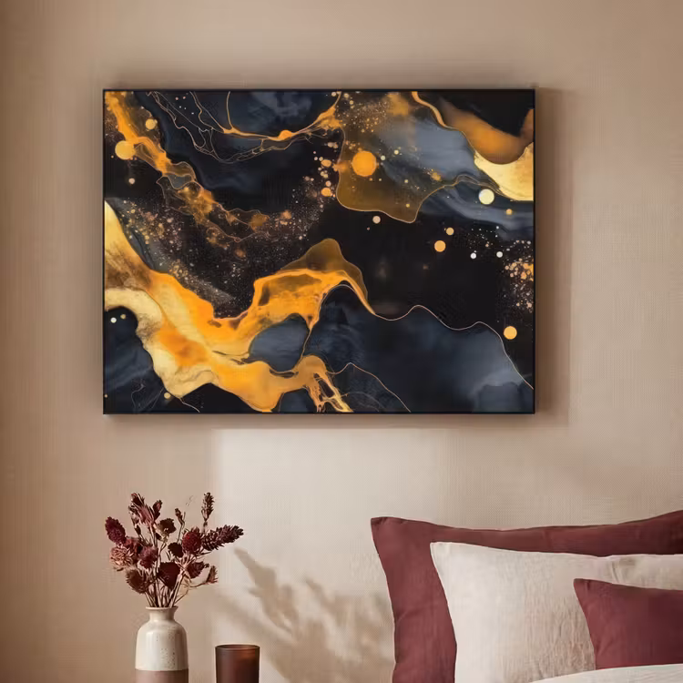 Marmer - Goud - Zwart - Abstract - Modern Textielframe zwart klein -sfeer1