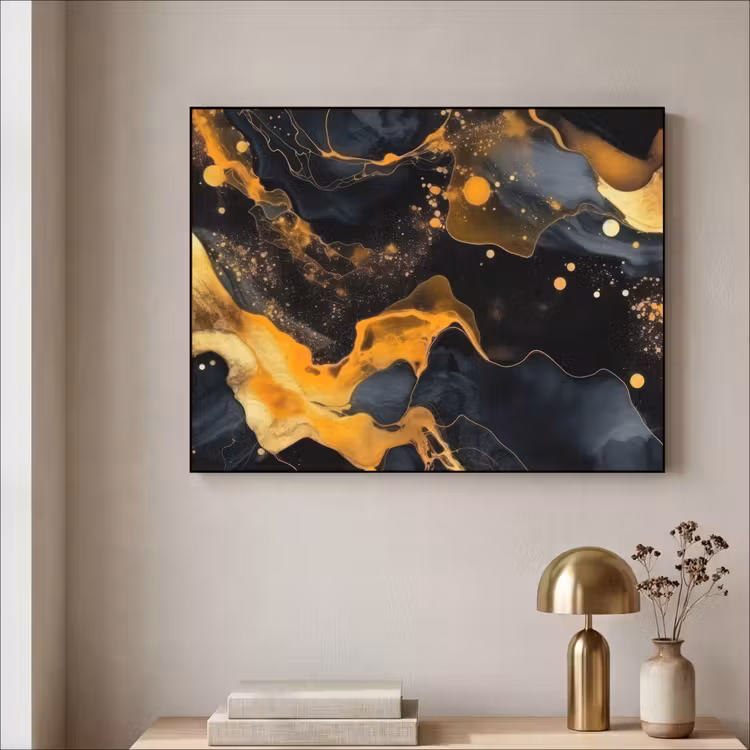 Marmer - Goud - Zwart - Abstract - Modern Textielframe zwart klein -sfeer2