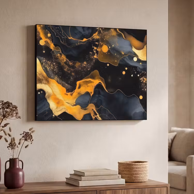 Marmer - Goud - Zwart - Abstract - Modern Textielframe zwart klein -sfeer3