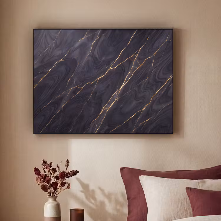 Marmer - Goudaders - Abstract - Modern - Zwart Textielframe zwart klein -sfeer1