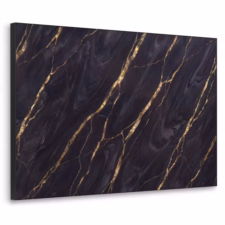 Marmer - Gouden aders - Abstract - Zwart Textielframe zwart klein -3d