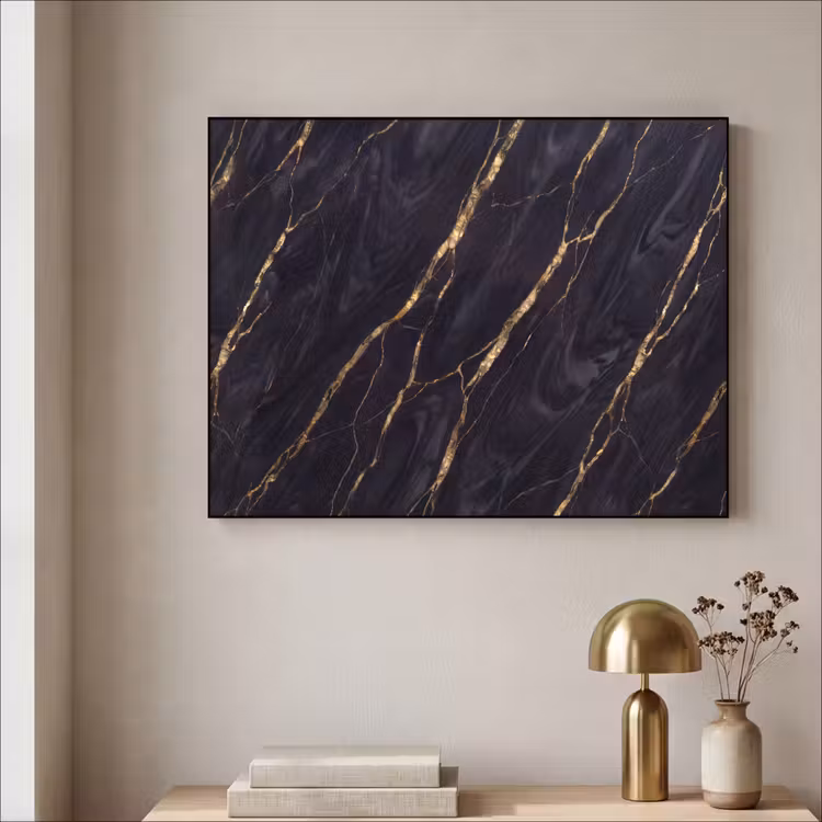 Marmer - Gouden aders - Abstract - Zwart Textielframe zwart klein -sfeer2