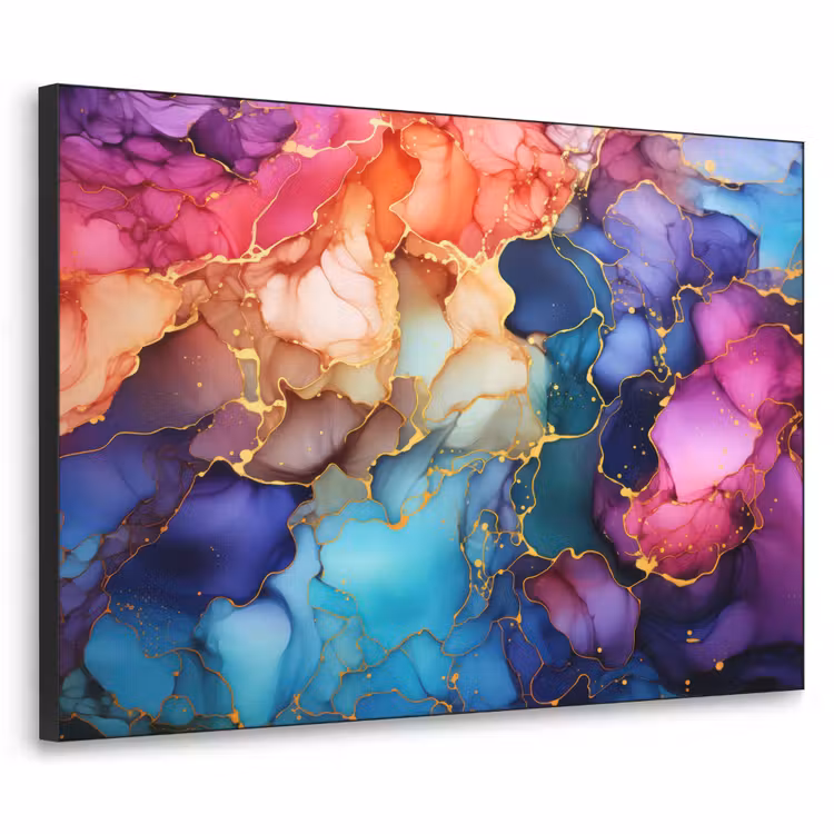 Marmer - Kleurrijk - Kleuren - Abstract Textielframe zwart klein -3d