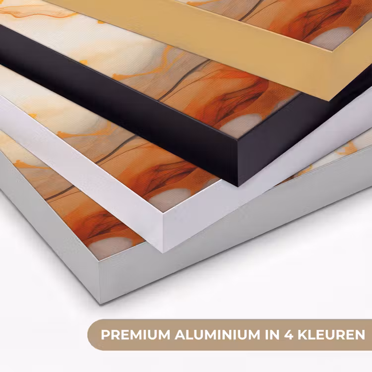 Marmer - Oranje - Goud - Modern - Abstract Textielframe zwart klein -USP_kleurenNL