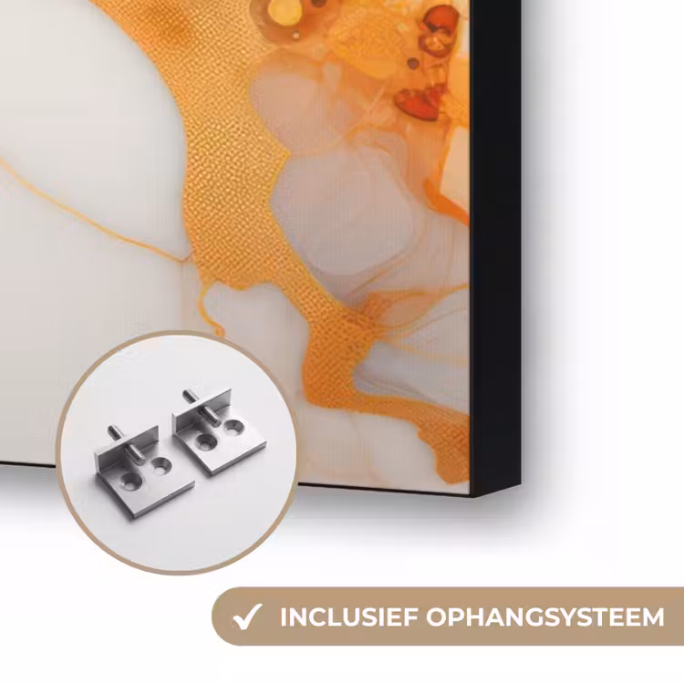 Marmer - Oranje - Goud - Modern - Abstract Textielframe zwart klein -USP_ophangsysteemNL
