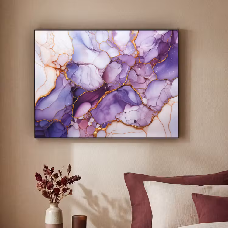 Marmer - Paars - Lila - Goud Textielframe zwart klein -sfeer1