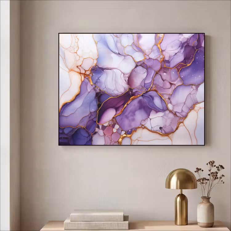 Marmer - Paars - Lila - Goud Textielframe zwart klein -sfeer2