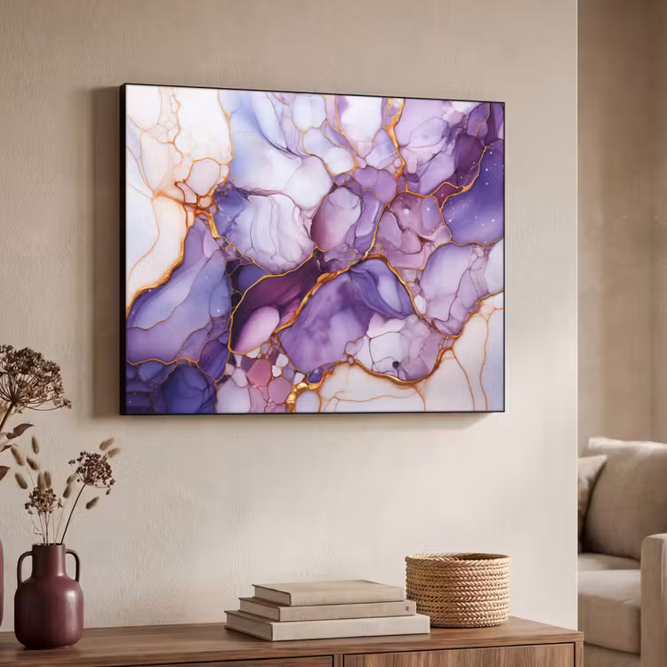 Marmer - Paars - Lila - Goud Textielframe zwart klein -sfeer3