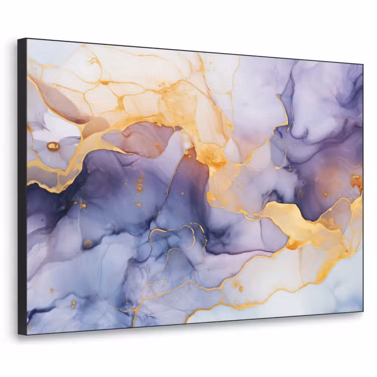 Marmer - Paars - Lila - Goud - Abstract Textielframe zwart klein -3d