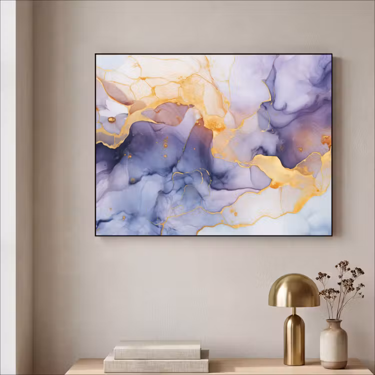 Marmer - Paars - Lila - Goud - Abstract Textielframe zwart klein -sfeer2