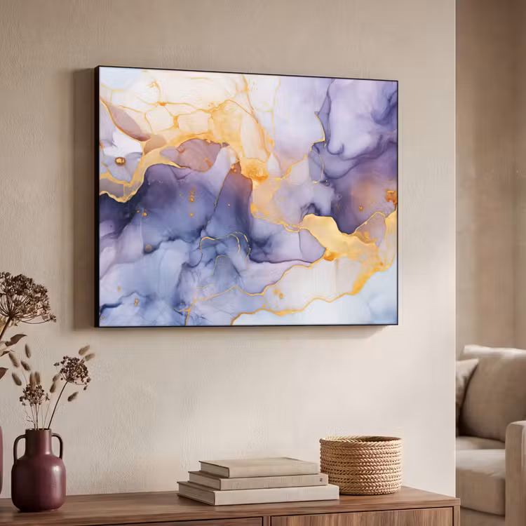 Marmer - Paars - Lila - Goud - Abstract Textielframe zwart klein -sfeer3