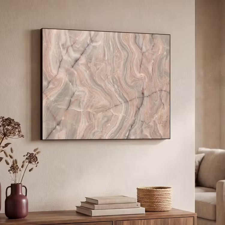 Marmer - Patroon - Abstract - Beige - Groen Textielframe zwart klein -sfeer3