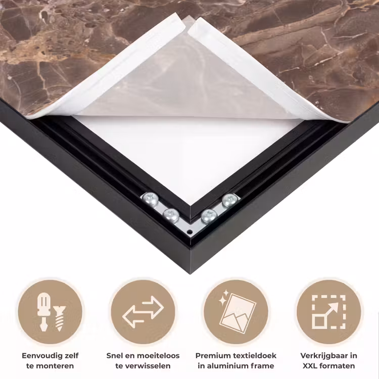 Marmer - Patroon - Natuur - Bruin - Goud Textielframe zwart klein -USP_closeupNL