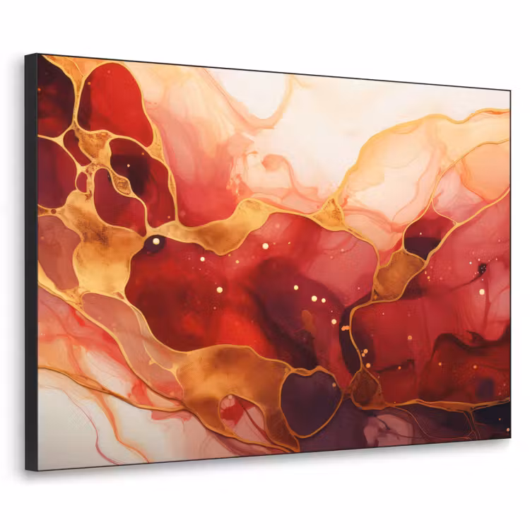 Marmer - Rood - Goud - Modern - Abstract Textielframe zwart klein -3d