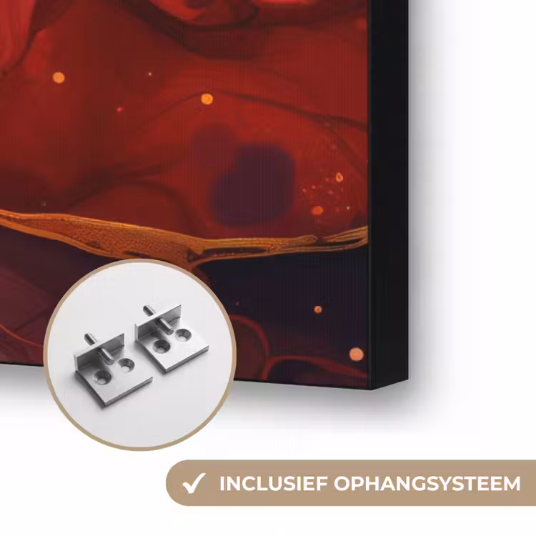 Marmer - Rood - Goud - Modern - Abstract Textielframe zwart klein -USP_ophangsysteemNL