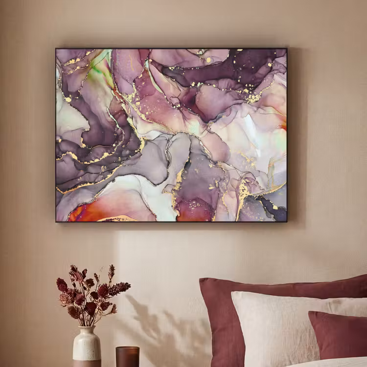 Marmer - Rood - Paars - Goud Textielframe zwart klein -sfeer1