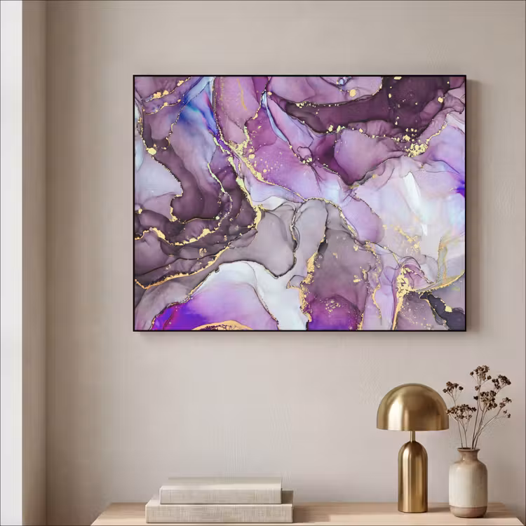 Marmer - Roze - Paars - Gold Textielframe zwart klein -sfeer2