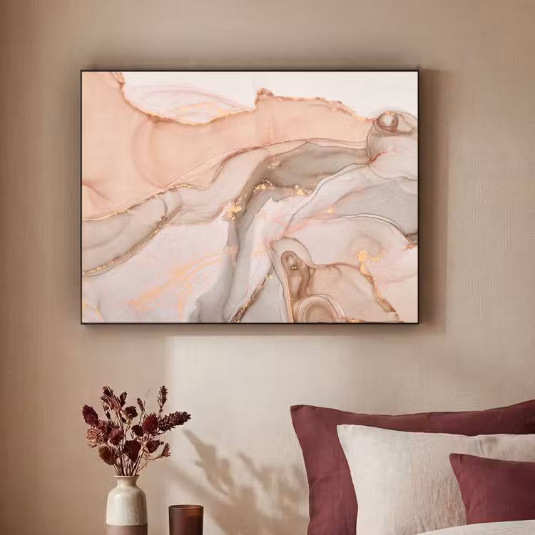 Marmer - Roze - Rosé Textielframe zwart klein -sfeer1