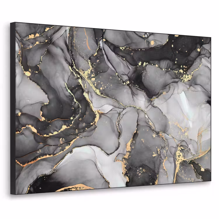 Marmer - Zwart - Goud - Grijs Textielframe zwart klein -3d