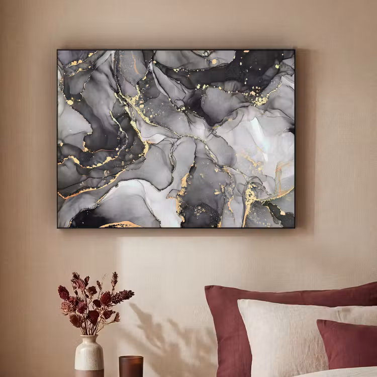 Marmer - Zwart - Goud - Grijs Textielframe zwart klein -sfeer1