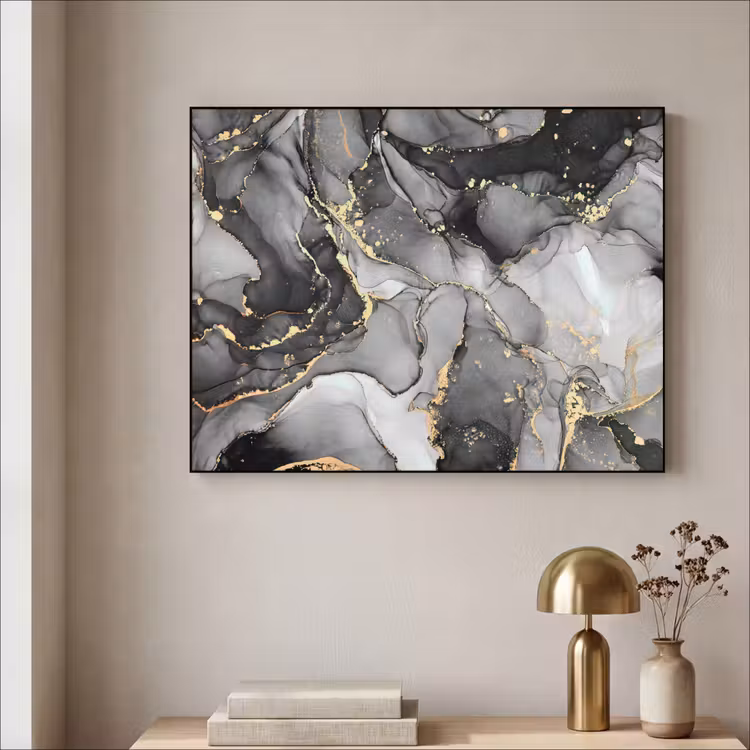 Marmer - Zwart - Goud - Grijs Textielframe zwart klein -sfeer2