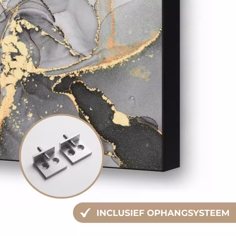 Marmer - Zwart - Goud - Grijs Textielframe zwart klein -USP_ophangsysteemNL
