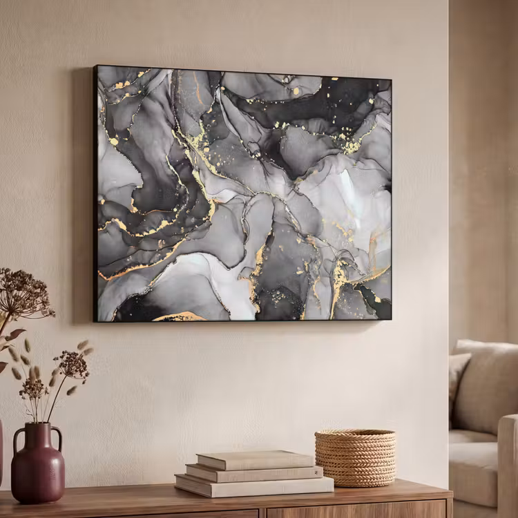 Marmer - Zwart - Goud - Grijs Textielframe zwart klein -sfeer3