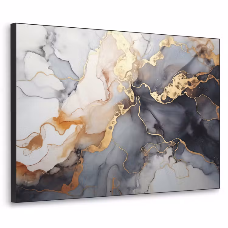 Marmer - Zwart - Goud - Wit Textielframe zwart klein -3d
