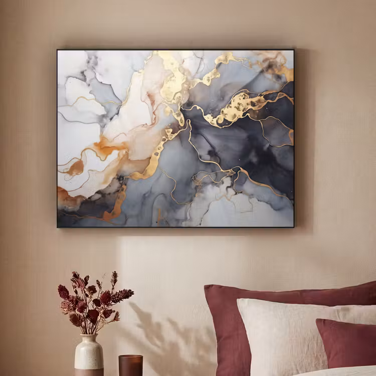 Marmer - Zwart - Goud - Wit Textielframe zwart klein -sfeer1