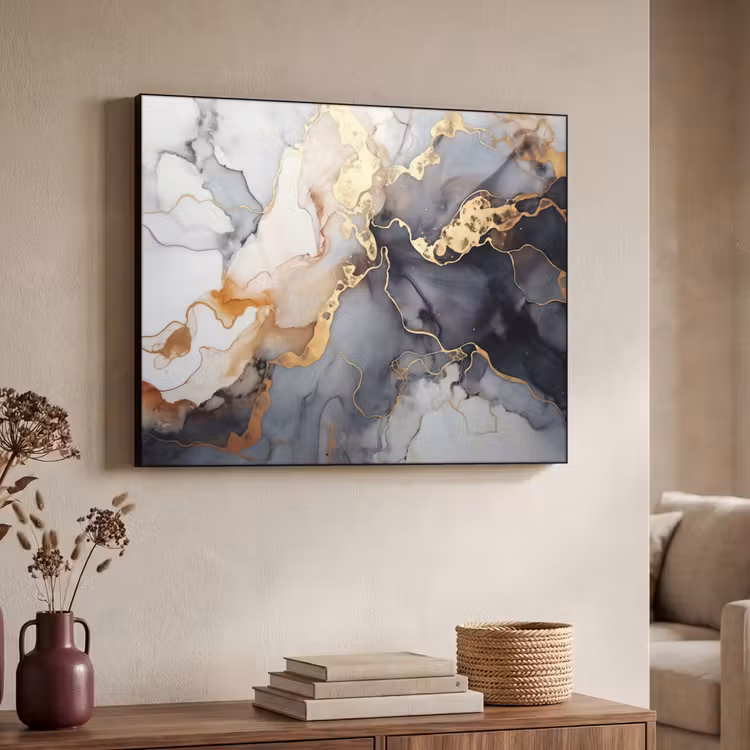 Marmer - Zwart - Goud - Wit Textielframe zwart klein -sfeer3