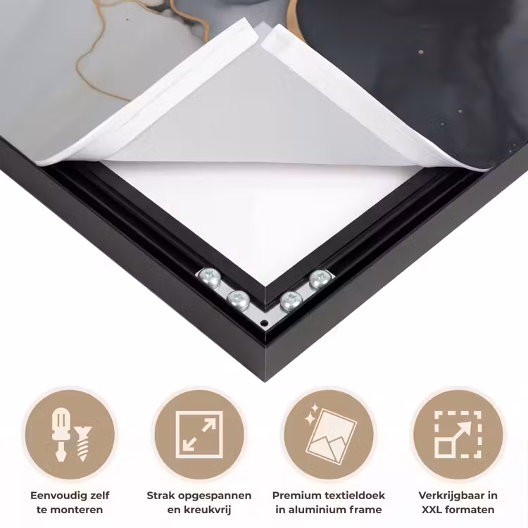 Marmer - Zwart - Goud - Wit Textielframe zwart klein -USP_feed_closeupNL