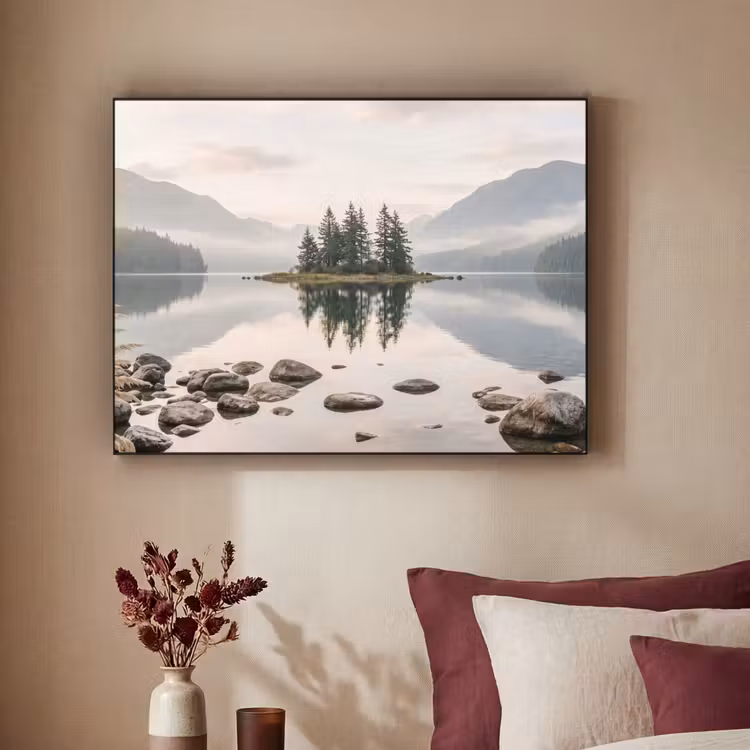 Meer - Bergen - Landschap - Groen Textielframe zwart klein -sfeer1
