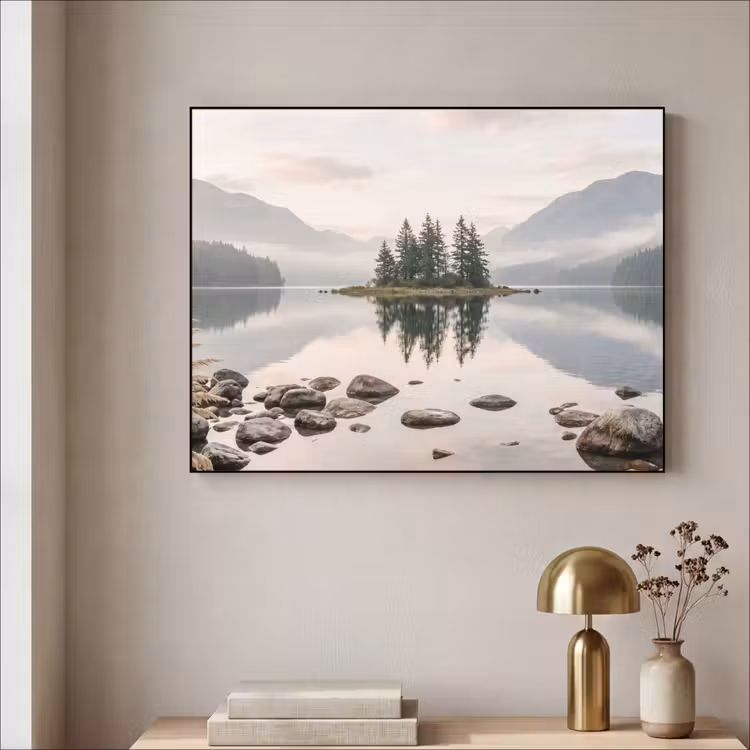 Meer - Bergen - Landschap - Groen Textielframe zwart klein -sfeer2