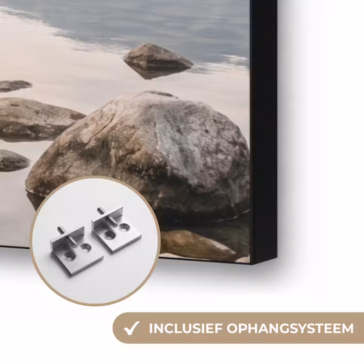 Meer - Bergen - Landschap - Groen Textielframe zwart klein -USP_ophangsysteemNL