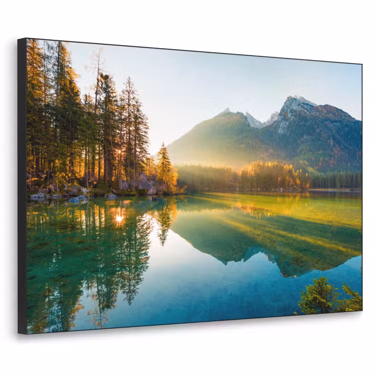 Meer - Bos - Bergen - Natuur - Zon - Landschap Textielframe zwart klein -3d